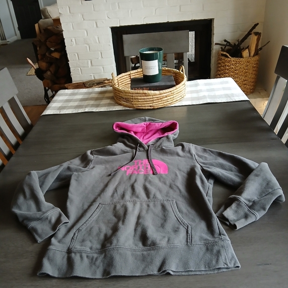 The North Face Gray Hoodie with Pink Logo Woman's M excellent condition - Picture 1 of 4